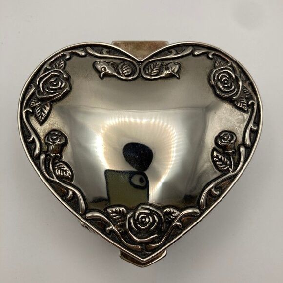 Vintage Regent Square Footed Silverplate Trinket Jewelry Box with Roses - Picture 5 of 10